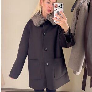 ZARA ZW WOMAN FW25 WOOL BLEND COAT WITH FAUX FUR COLLAR ZW COLLECTION 8491/042 S